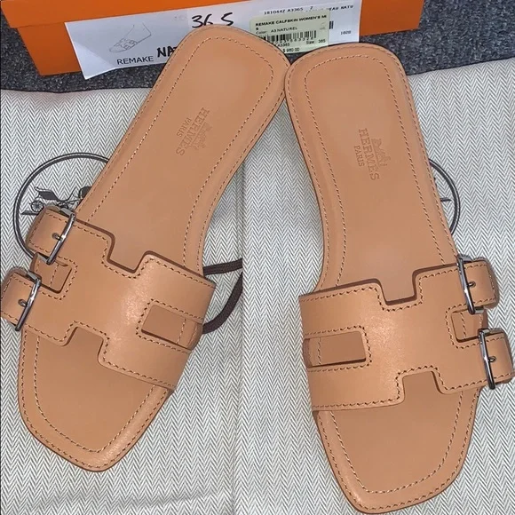Hermès Oran remake calfskin women mules 36.5/7
